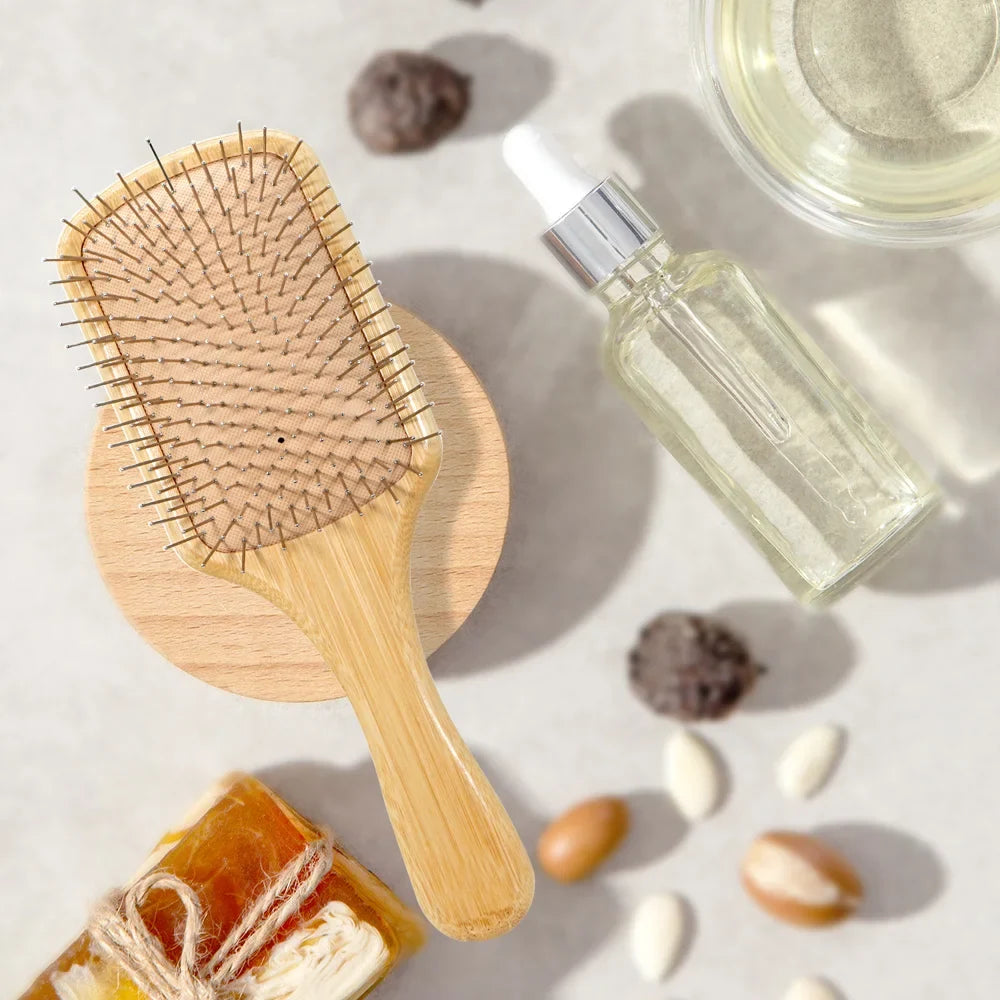 Bamboo Hair Brush – Steel Needle Detangling & Scalp Massage