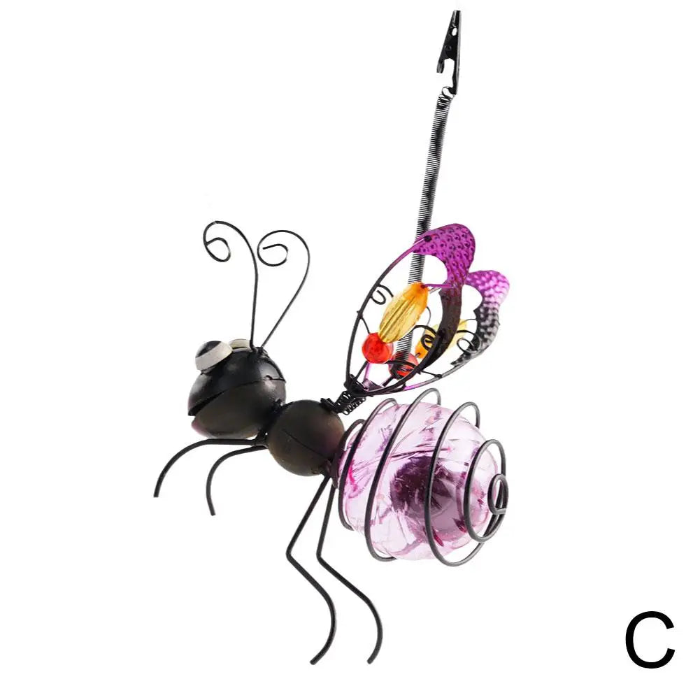Solar Iron Insect Statue LED Fairy Light Outdoor Garden Decor