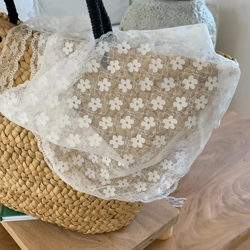 White Lace Floral Triangle Scarf – Elegant Breathable Bandana
