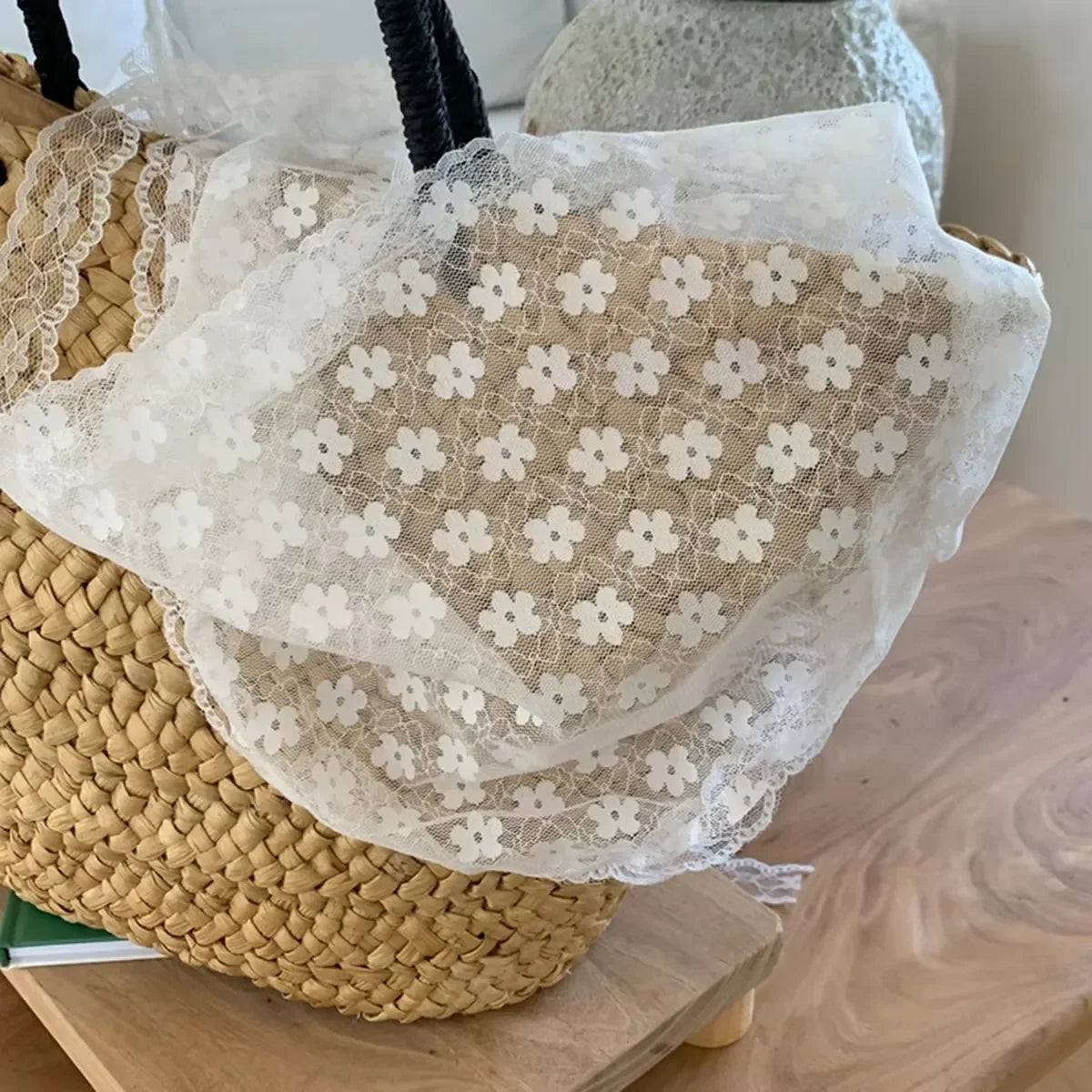 White Lace Floral Triangle Scarf – Elegant Breathable Bandana
