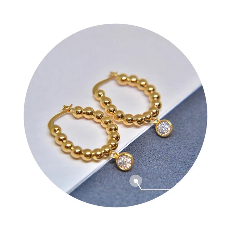 Huitan Beaded Hoop Drop Earrings – Cubic Zirconia Women's Jewelry