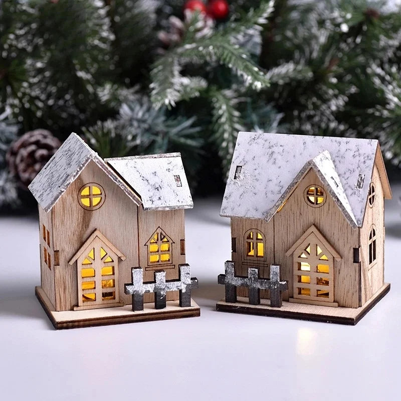 Christmas LED Light Wooden House Luminous Cabin Merry Decorations