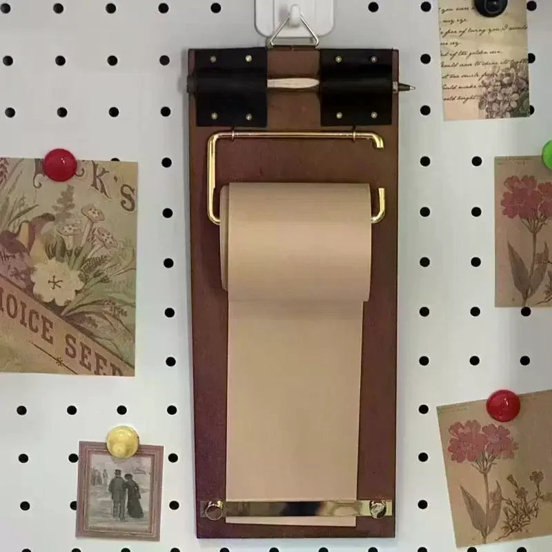 Vintage Wooden Clipboard & Kraft Paper Roll Notebook Set