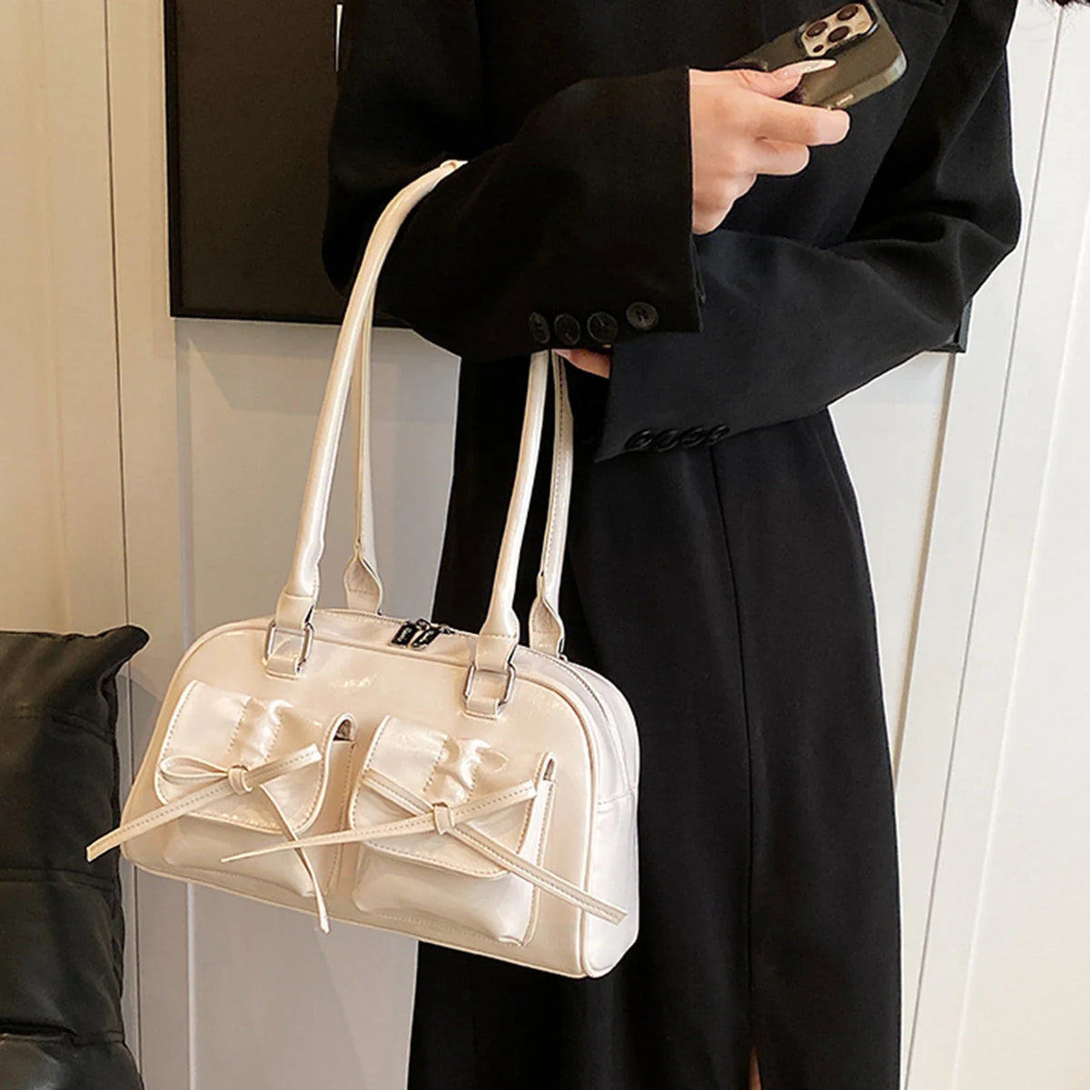 Ladies Elegant PU Leather Shoulder Bag with Bow | Women's Gift