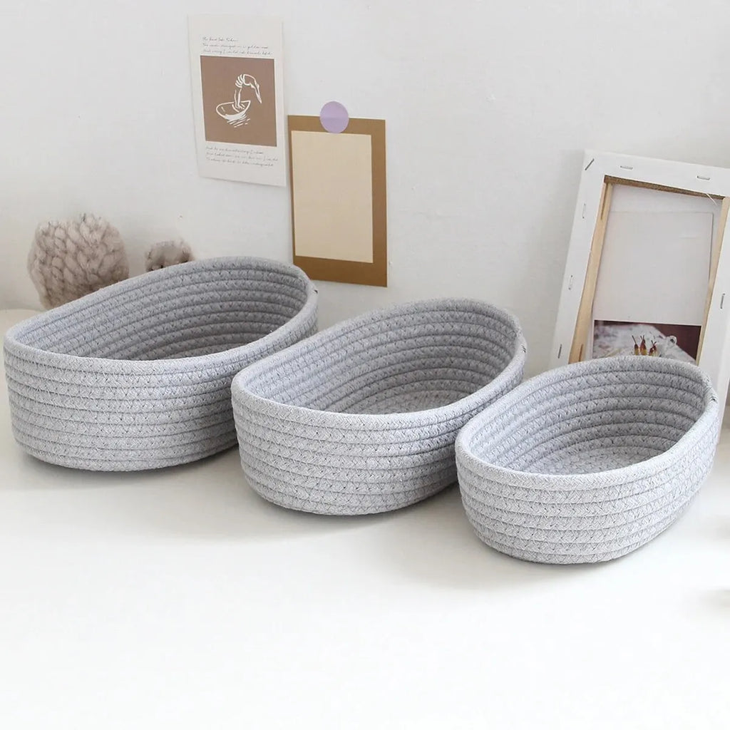 Gray Hand-Woven Cotton Boat Storage Basket | S, M & L