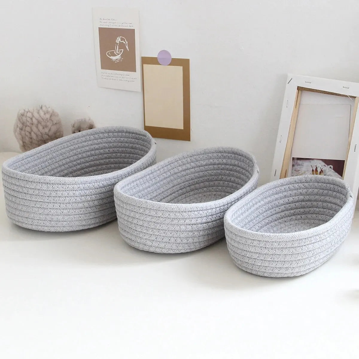 Gray Hand-Woven Cotton Boat Storage Basket | S, M & L
