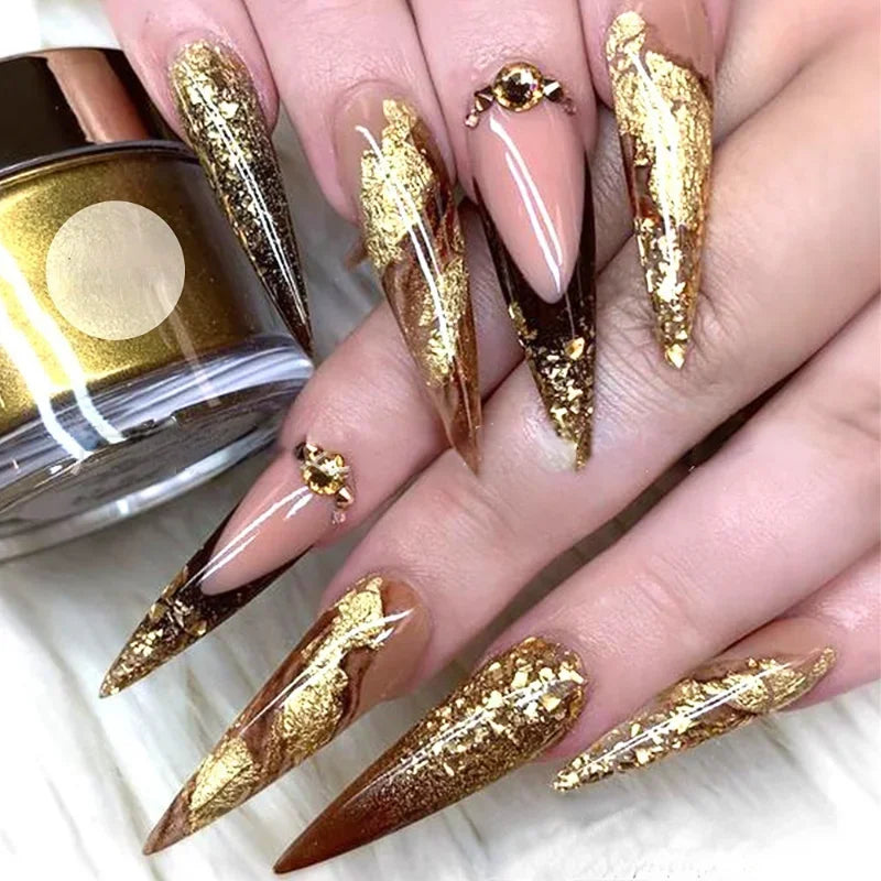 12-Color Metallic Nail Foil Flakes – Gold Silver Copper Gilding Kit
