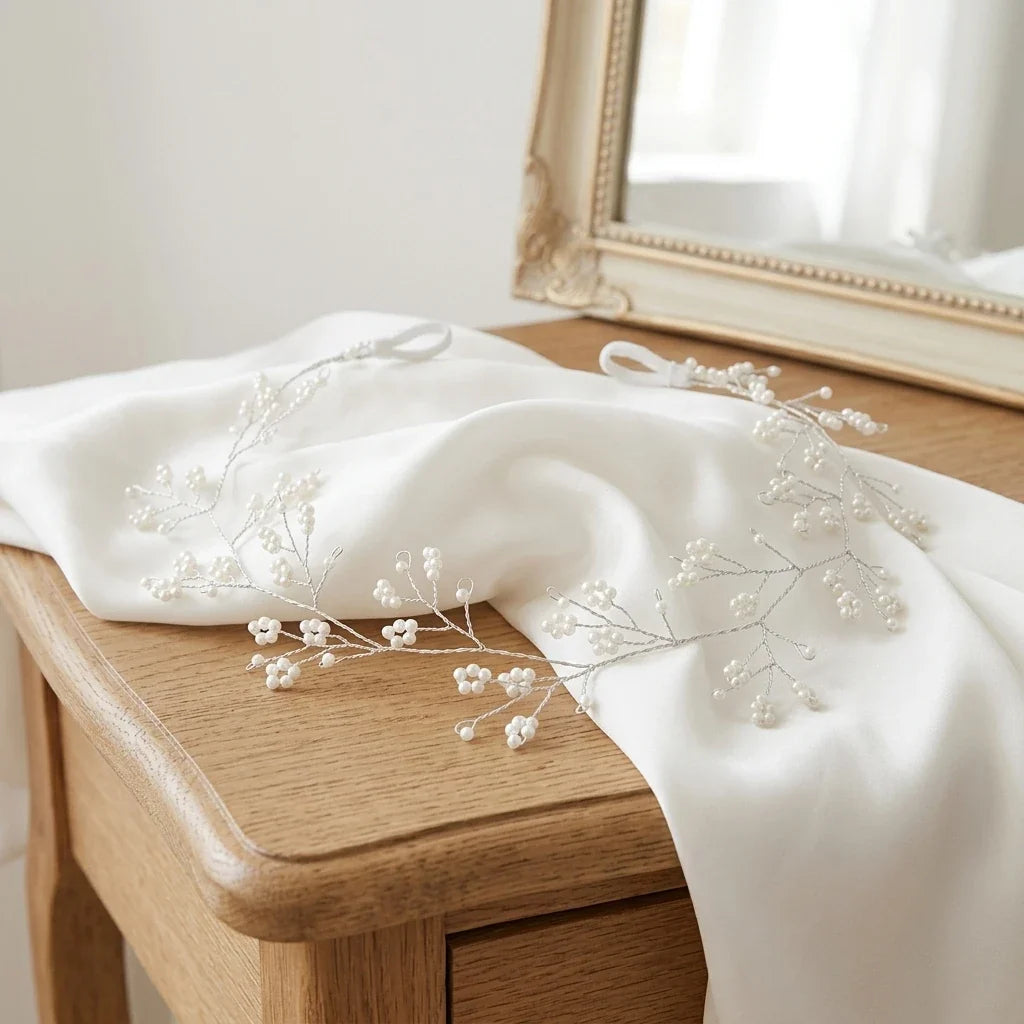 Bridal Pearl Millet Flower Hair Band | Wedding Headpiece