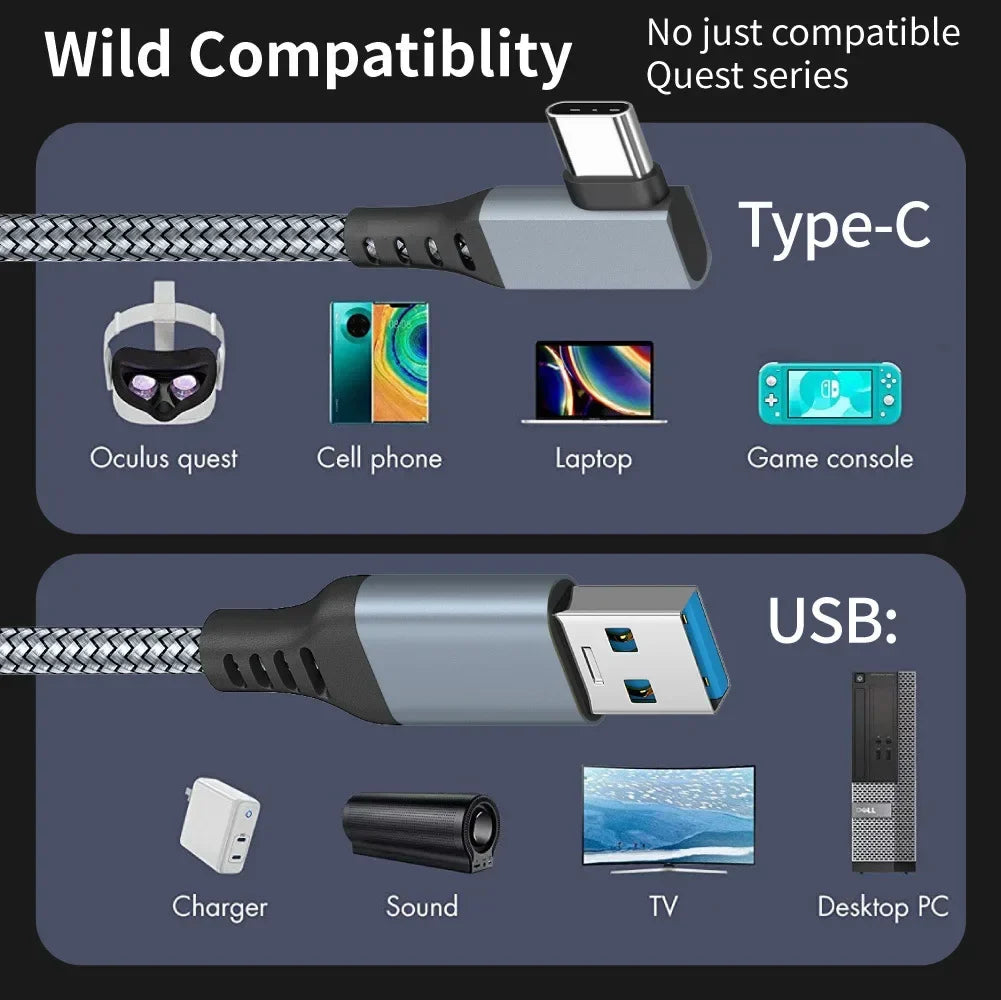USB-A to USB-C VR Link Cable 5M for Meta Quest 2 | 5Gbps