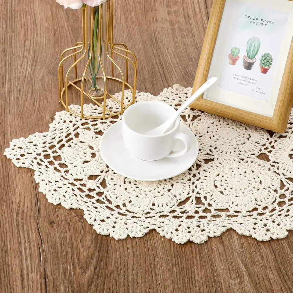 Vintage Crocheted Doilies Shabby Chic Handmade Crochet Placemet Oval