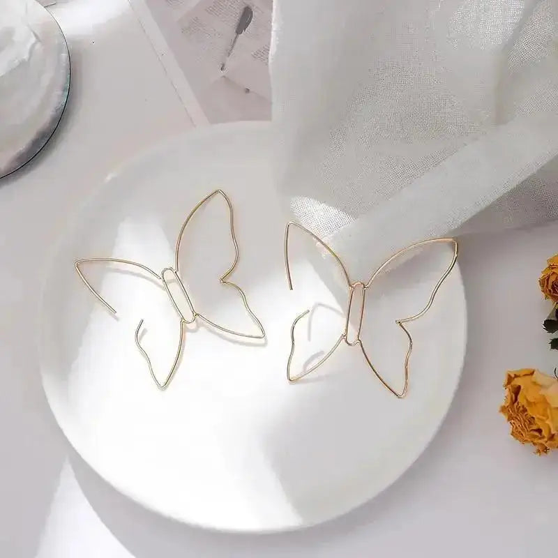 Korean Artsy Butterfly Silhouette Hoop Earrings Women Exaggerated