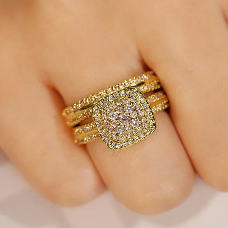 Huitan 2-Pc Gold Bridal Ring Set – Cubic Zirconia Women