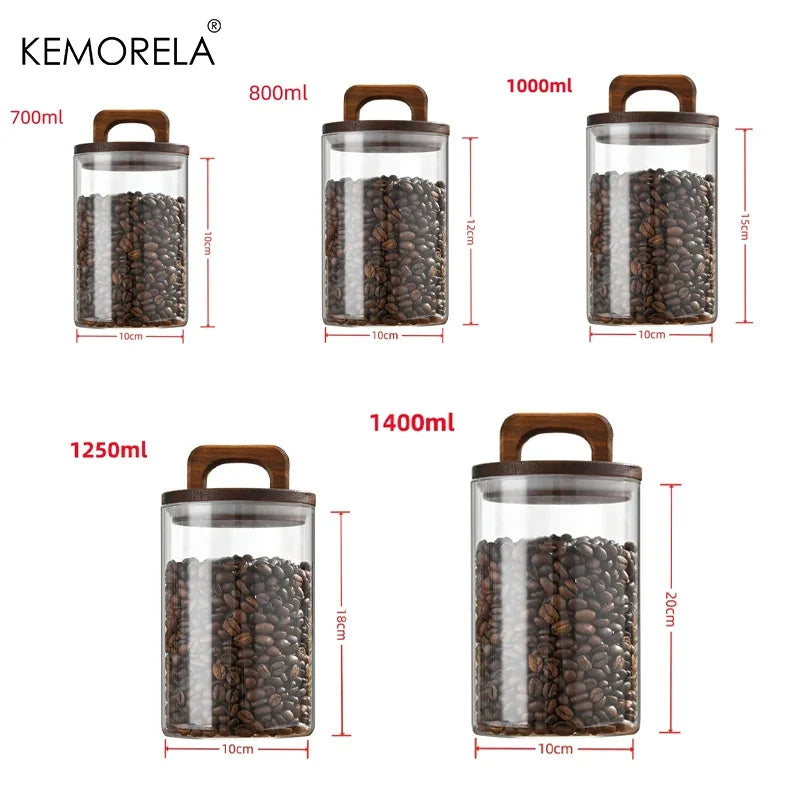 Glass Jar with Wood Lid – Airtight Canister for Coffee & Tea