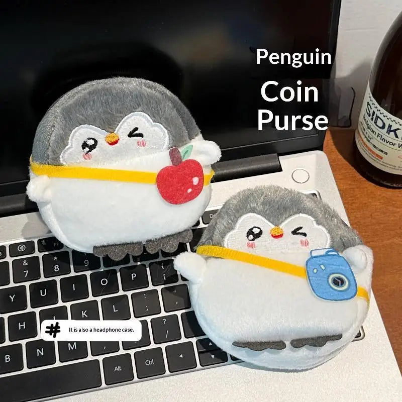 Fluffy Plush Penguin Coin Purse – Cute Mini Keychain Wallet