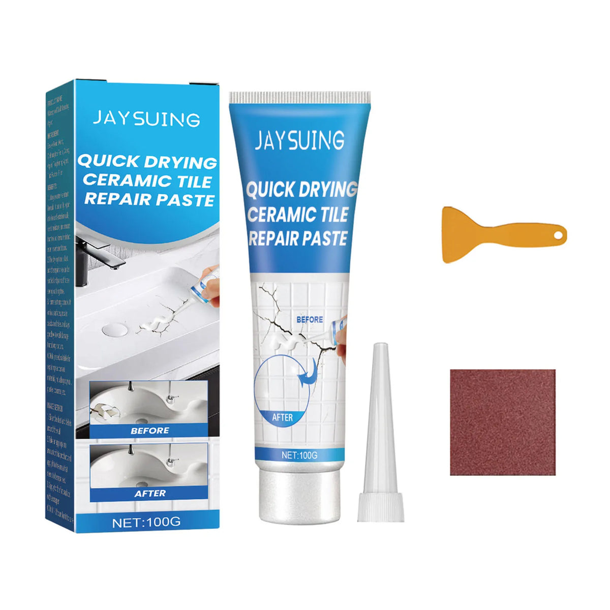 100g Tile Repair Paste – Waterproof, Fast-Drying + Scraper & Sandpaper