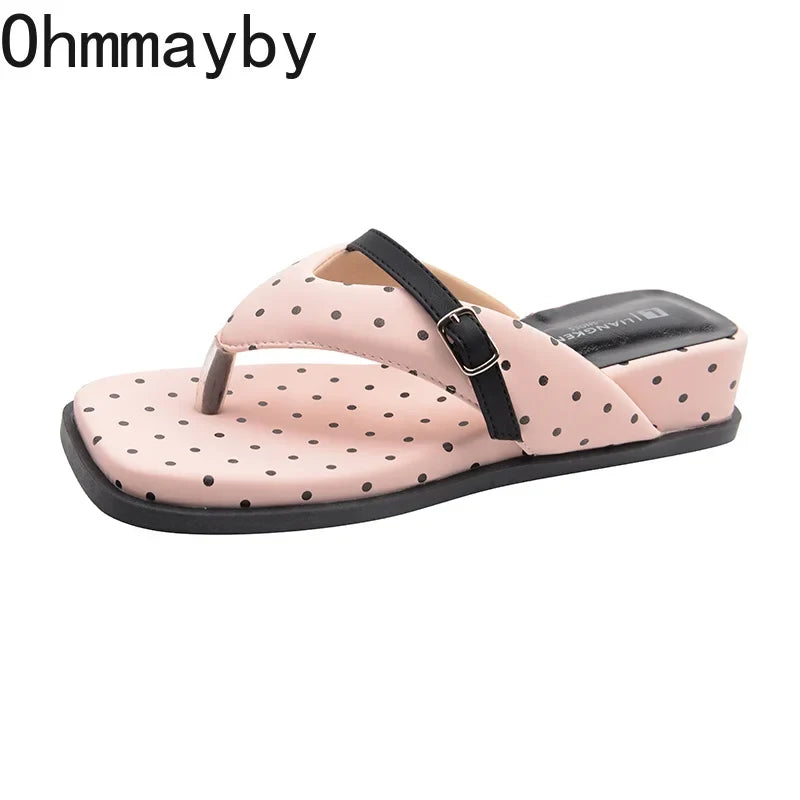Women's Polka Dot Wedge Slippers – Thick Sole Clip Toe Slides