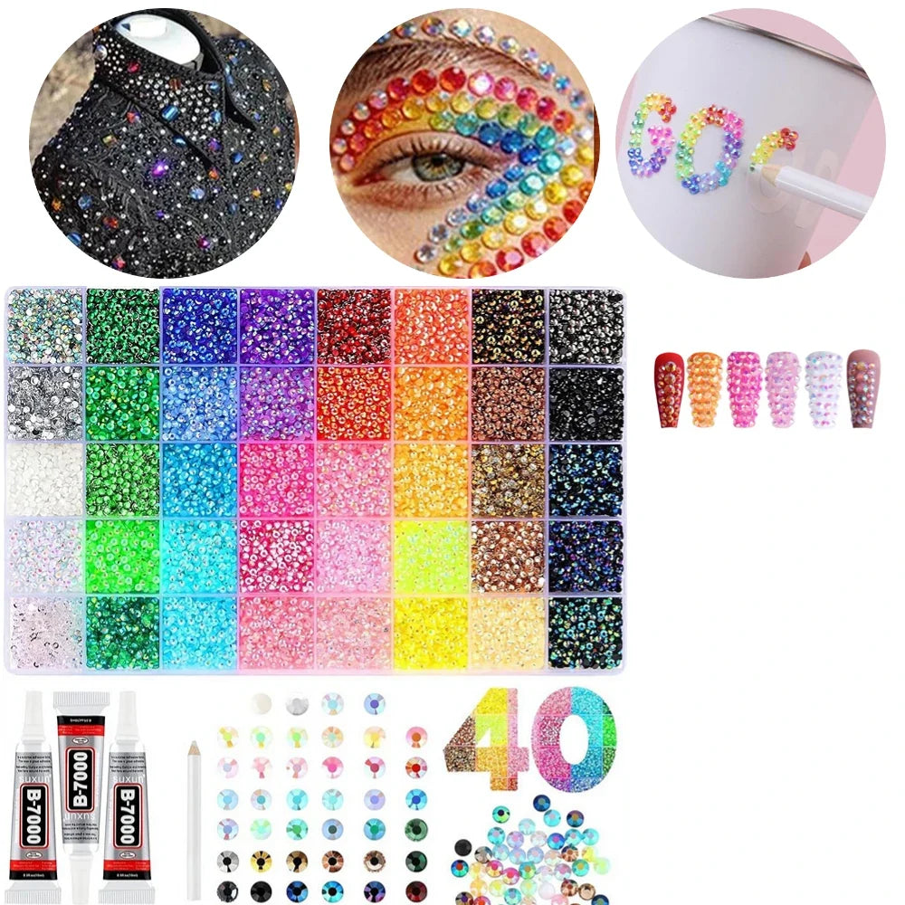 AB Resin Rhinestones 24-Grid Mixed Color Set | Nail Art DIY Kit
