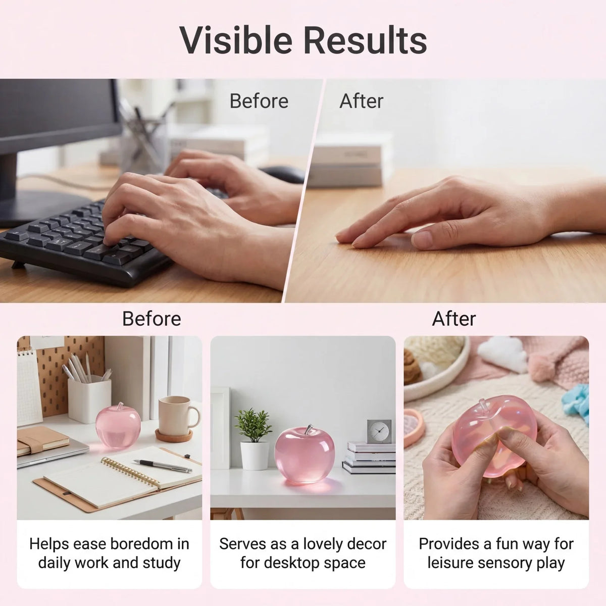 Squishy Pink Apple Fidget Sensory Squeeze Toy – Kids & Adults