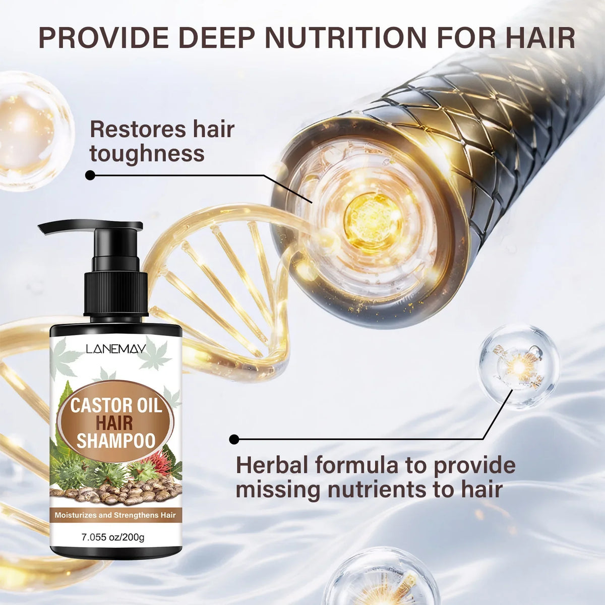 Lanemay Castor Oil Herbal Shampoo – Moisturizing & Strengthening