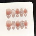 Handmade Press On Nails French Cat's Eye 3D Floral Tips 10pcs