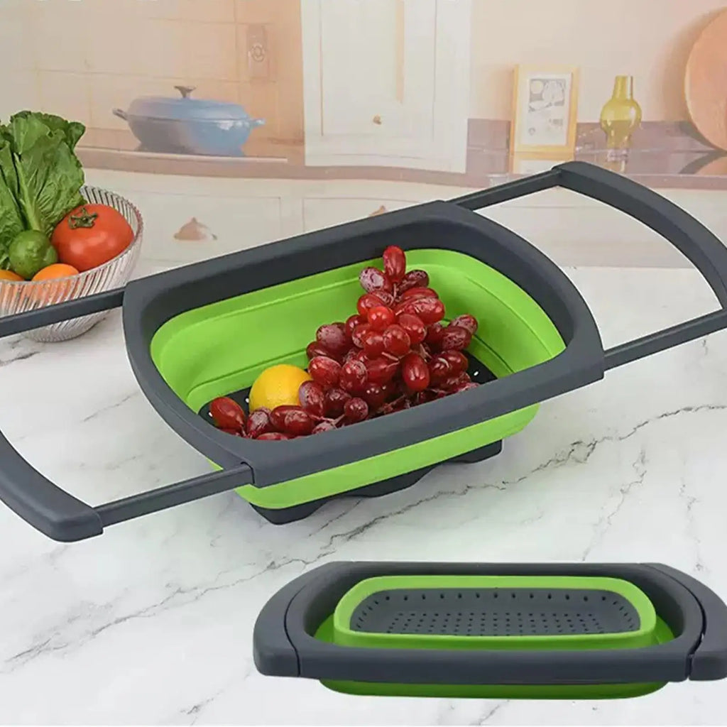 Foldable Over-Sink Colander Basket with Extendable Handles