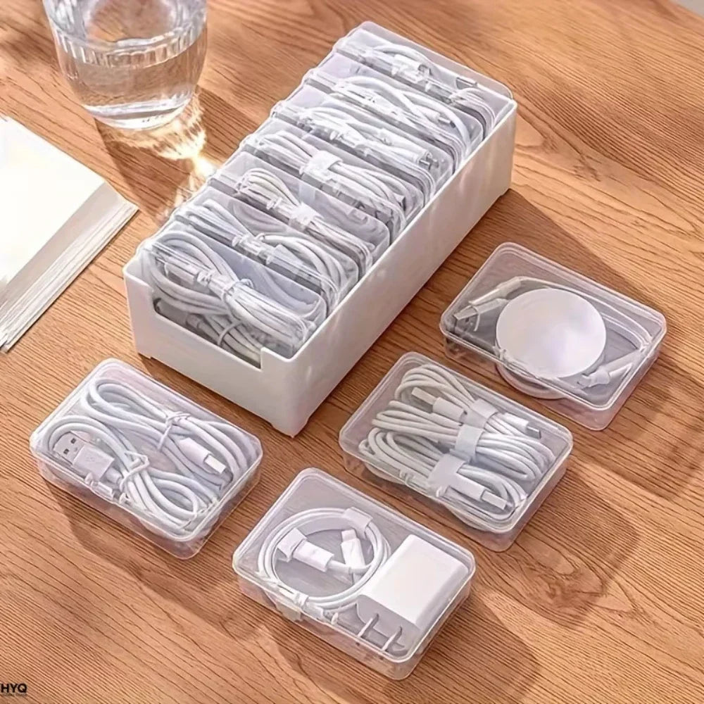 Desktop Cable Organizer – 7 Clear Compartment Boxes & Tray