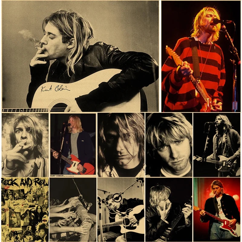 Kurt Cobain Retro Kraft Paper Poster | Vintage Music Wall Art