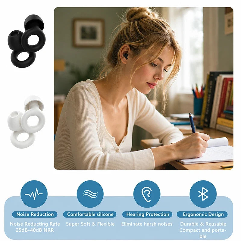 Reusable Silicone Ear Plugs – Noise Reduction for Sleep & Swim