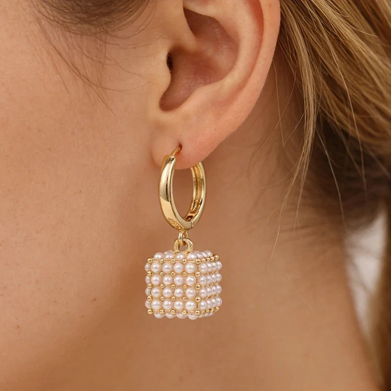 Huitan Pearl Drop Earrings – Elegant Women's Fashion Jewellery