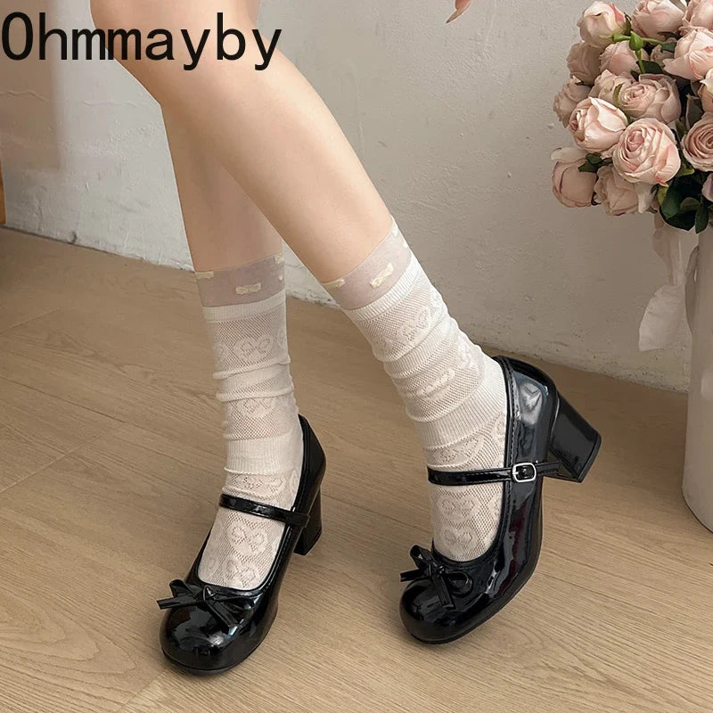 Women's Mary Jane Block Heel Pumps – Buckle Butterfly-Knot