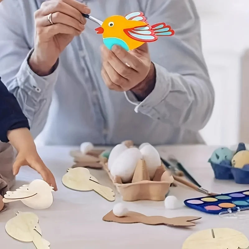 10-Piece Unfinished Wooden Bird Ornaments – DIY Easter Decor