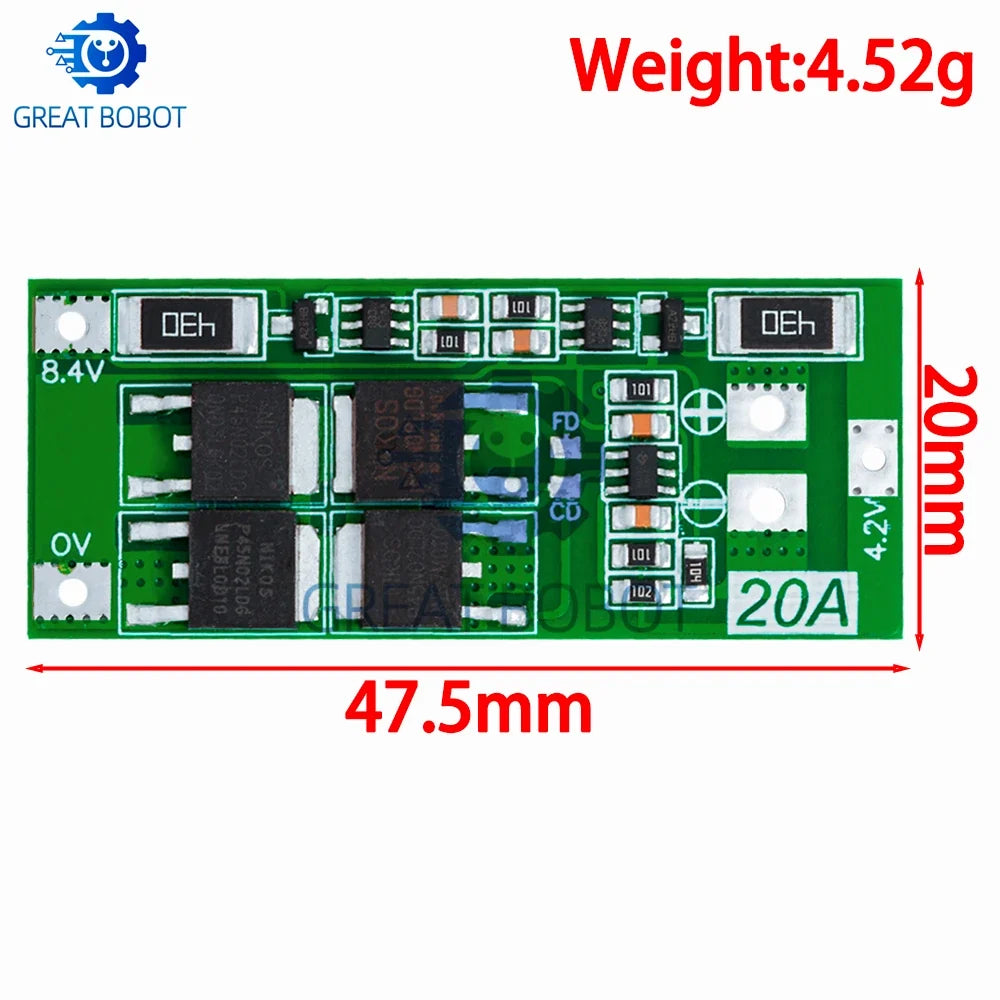 2S 20A BMS Board 7.4V 8.4V 18650 Lithium Battery Protection