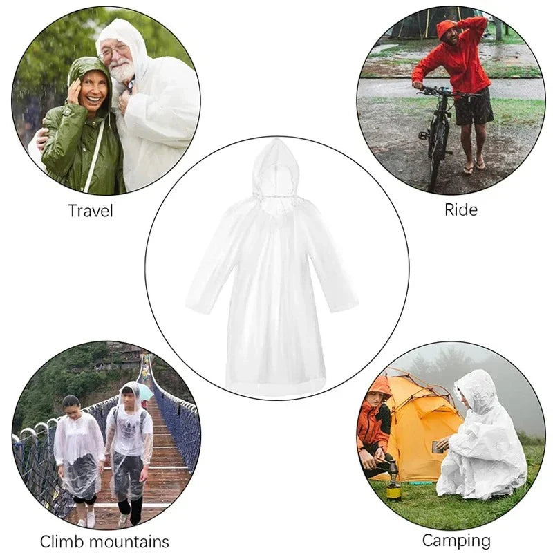 Disposable Waterproof Rain Poncho 6-Pack | Clear Emergency Raincoat