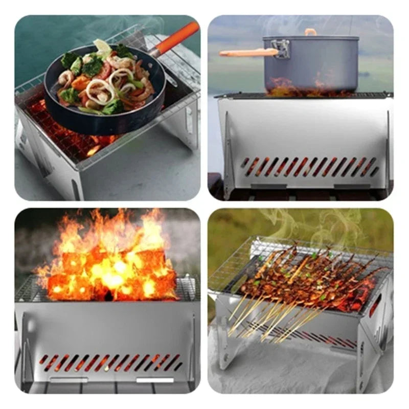 Folding Charcoal Camping BBQ Grill | Portable Stainless Steel