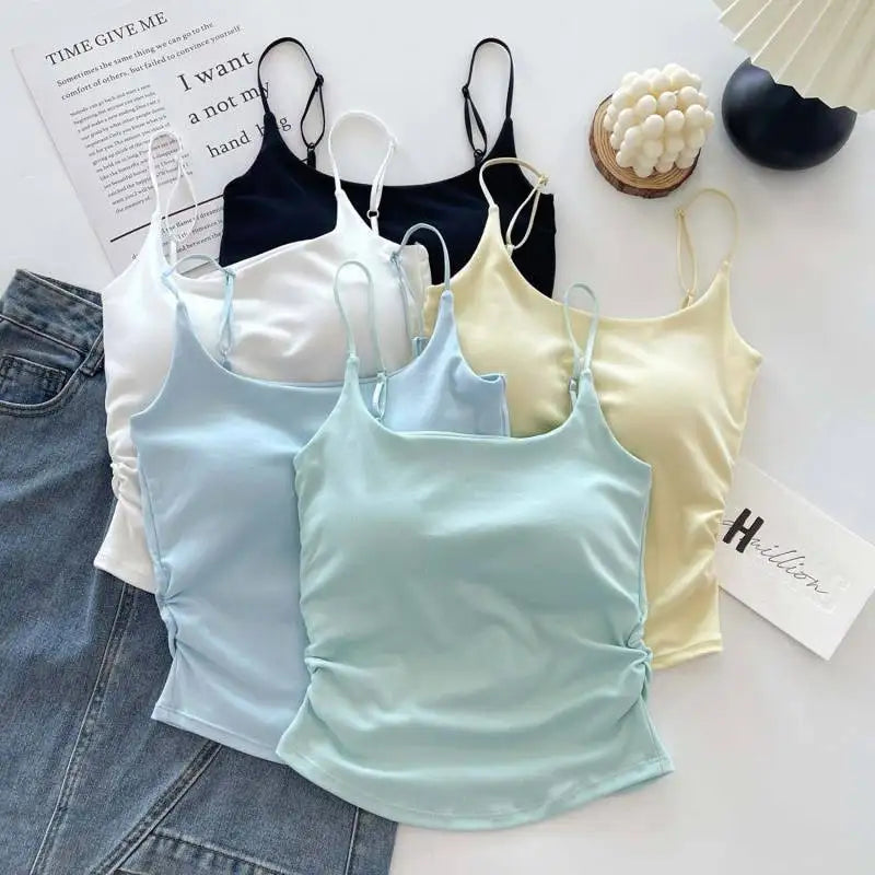 Horetong Women Pleated Camisole Chest Cushion 2026 Spring Summer