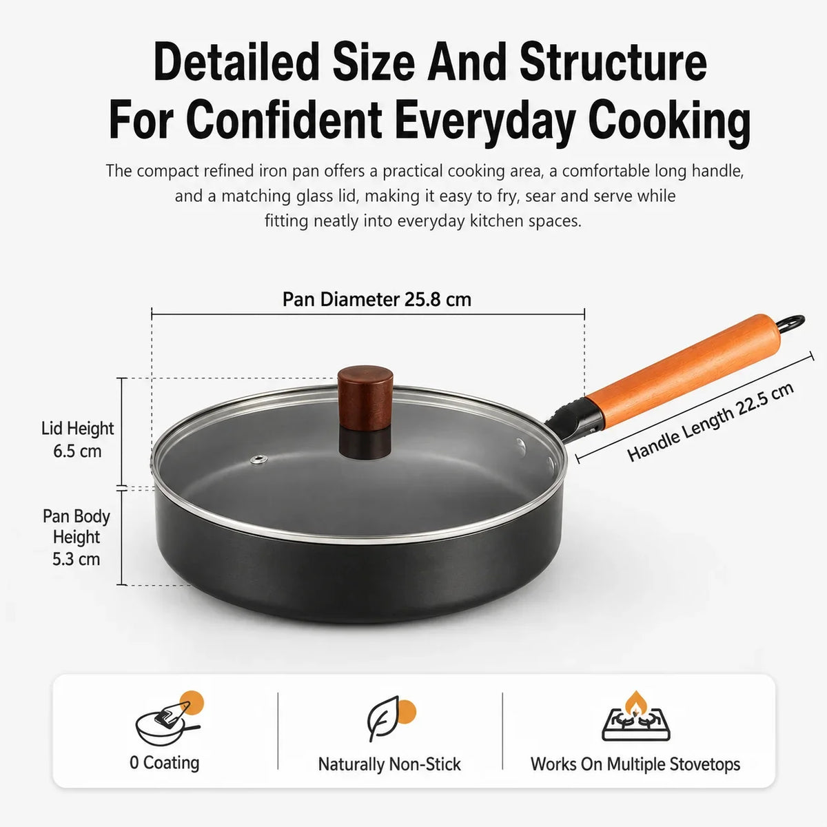 26cm Nitrided Iron Skillet – Japanese Nonstick Induction Frying Pan