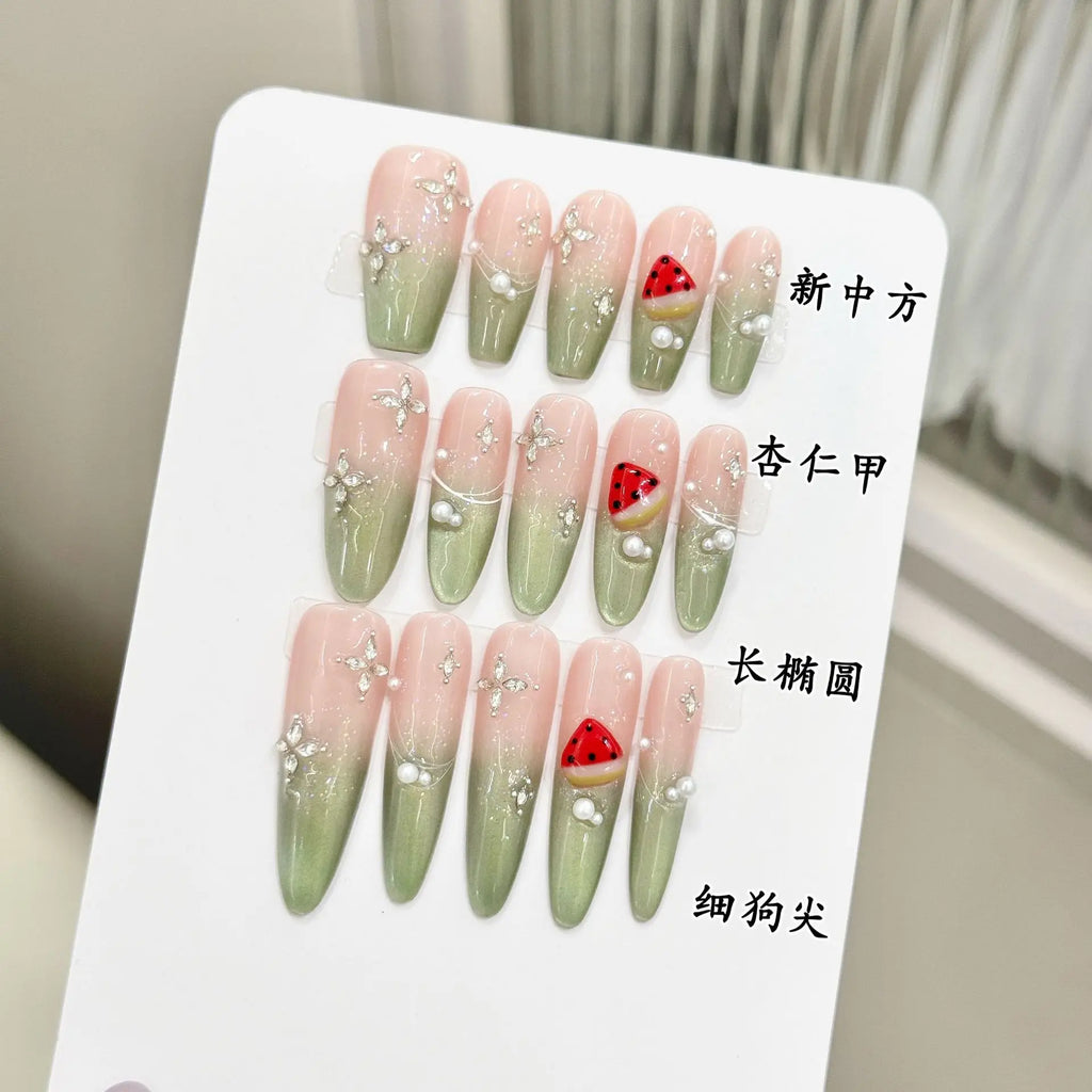 Handmade Press On Nails – Gradient Cat Eye Almond Shape, 10pcs