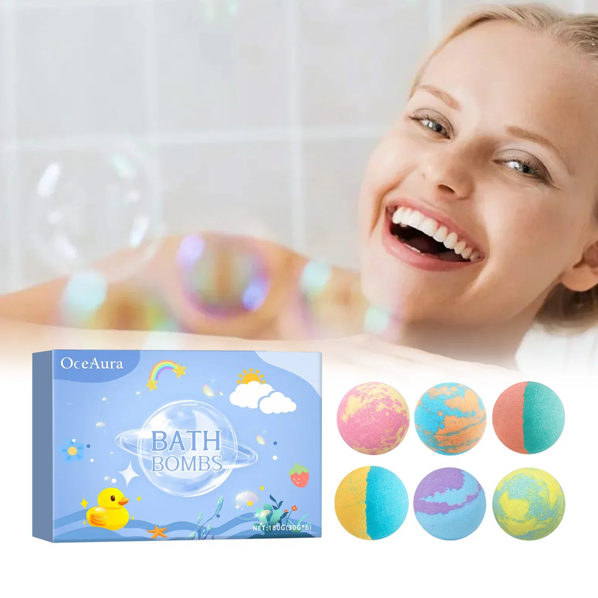 OceAura Christmas Bath Bombs | Moisturizing Spa Gift Set 180g