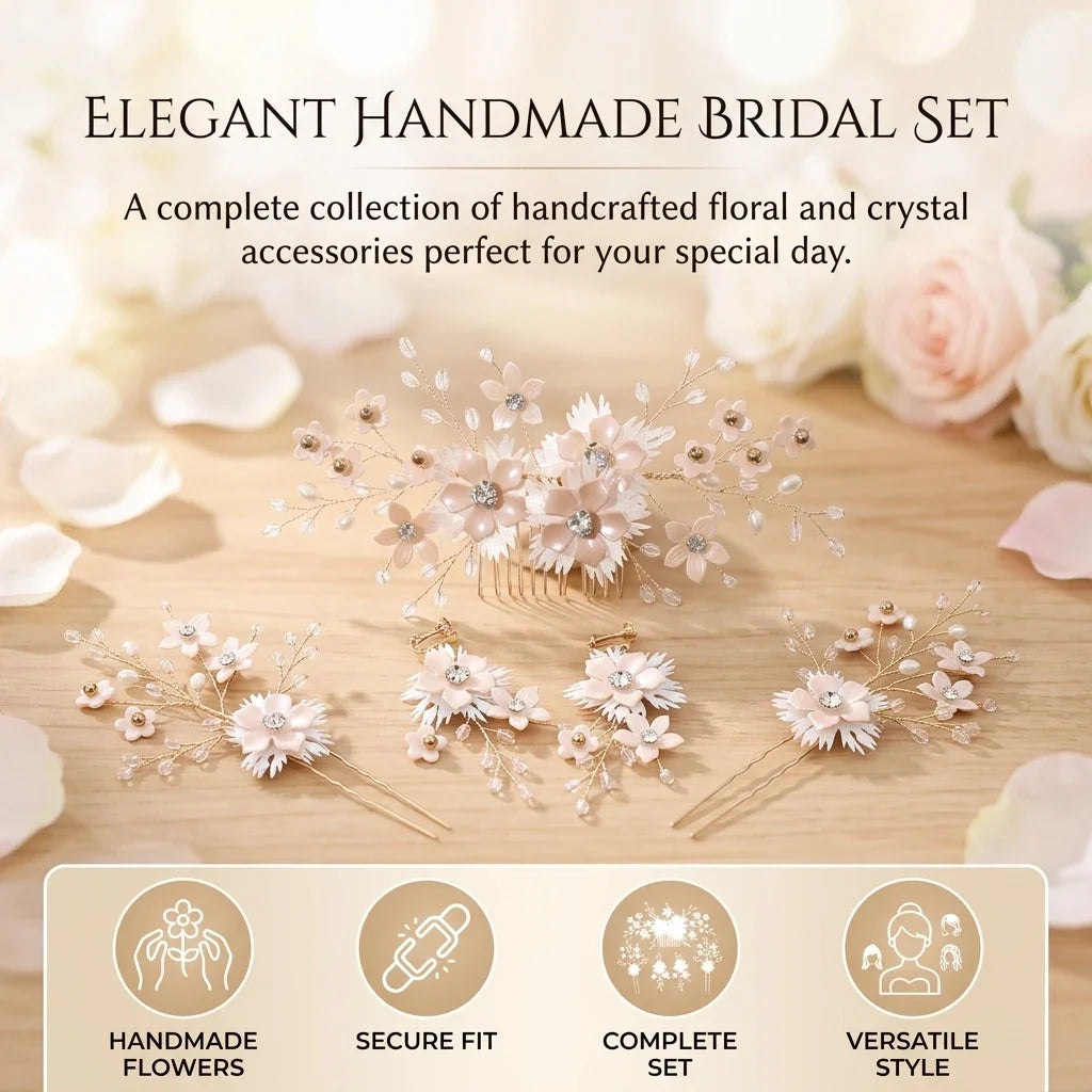 Korean Bridal Flower Hair Comb Set | Wedding Hairpin Accessories