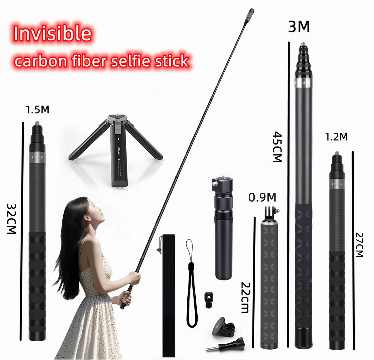 1.2M Carbon Fiber Invisible Selfie Stick for DJI & Insta360
