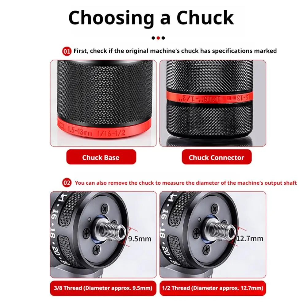 Ratchet Self-Locking Keyless Drill Chuck 0.8–13mm Metal