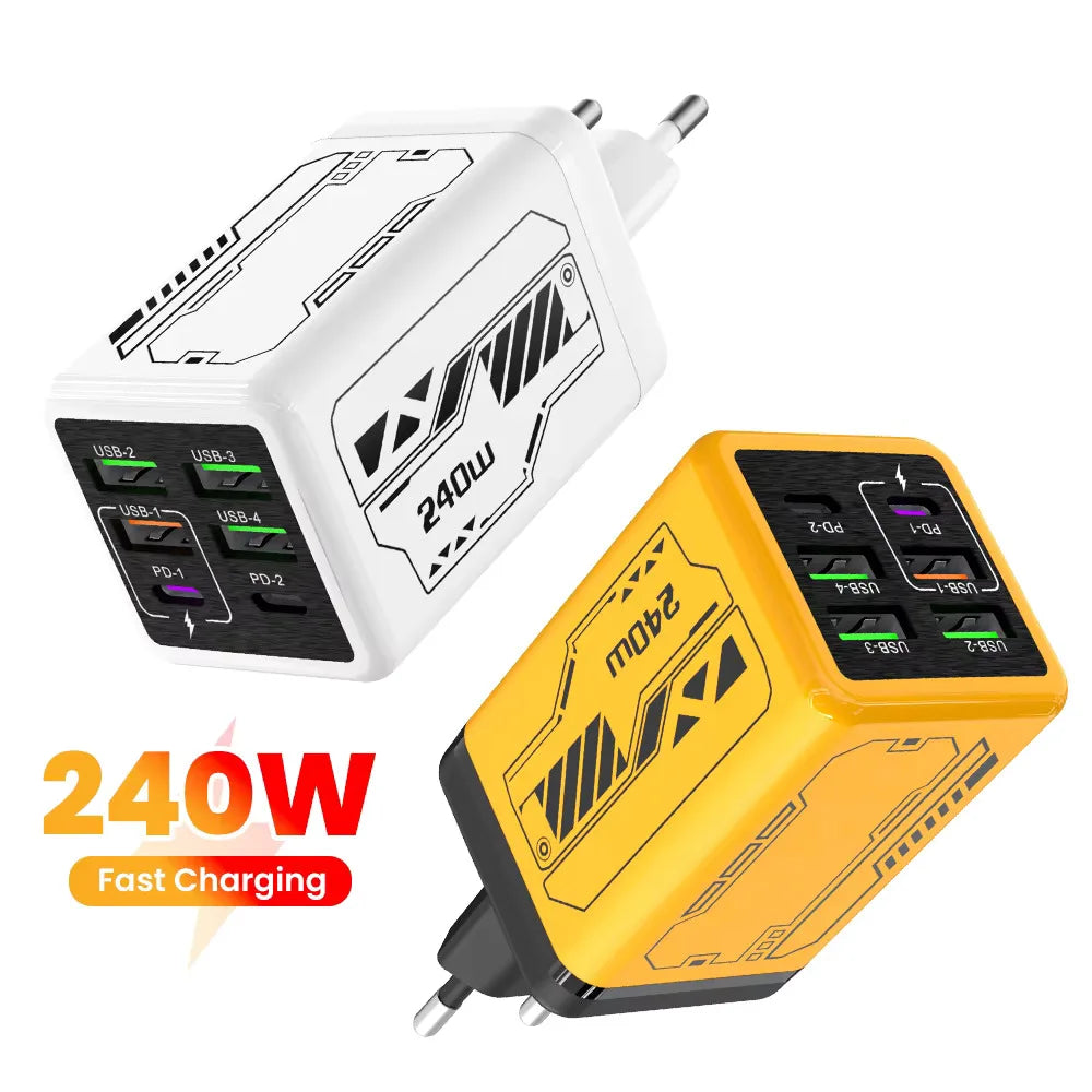 240W 6-Port USB-C Wall Charger | PD & QC 3.0 Fast Charging