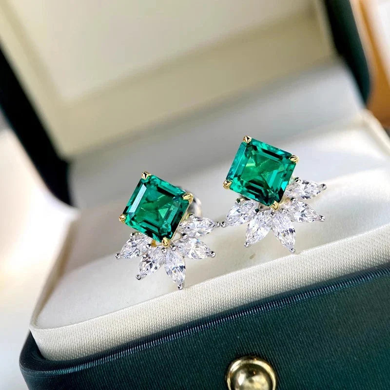 Huitan Square Green CZ Stud Earrings – Women's Trendy Jewelry