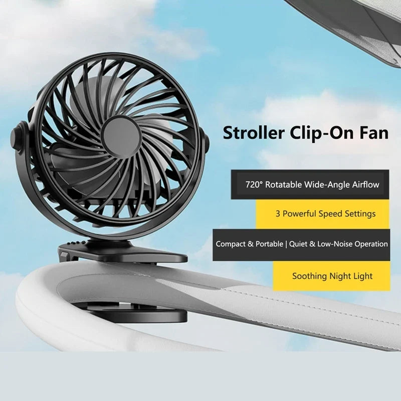 Portable Clip Fan 720° Rotating Rechargeable with Night Light