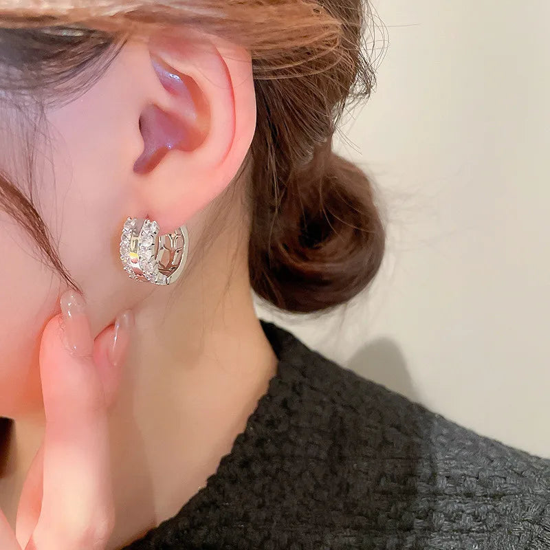 Huitan Silver Hoop Earrings with Cubic Zirconia | Women's Fashion