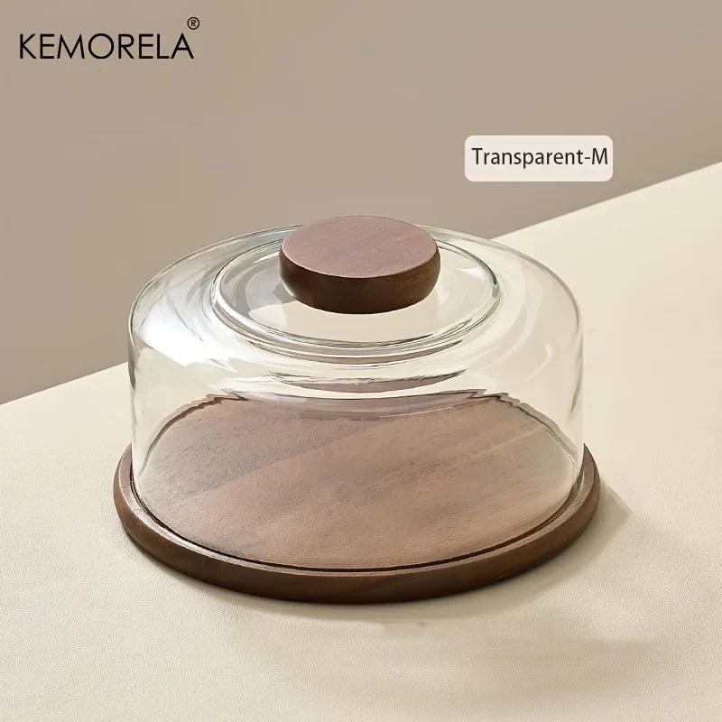 Round Wooden Cake Stand with Glass Dome Lid | KEMORELA