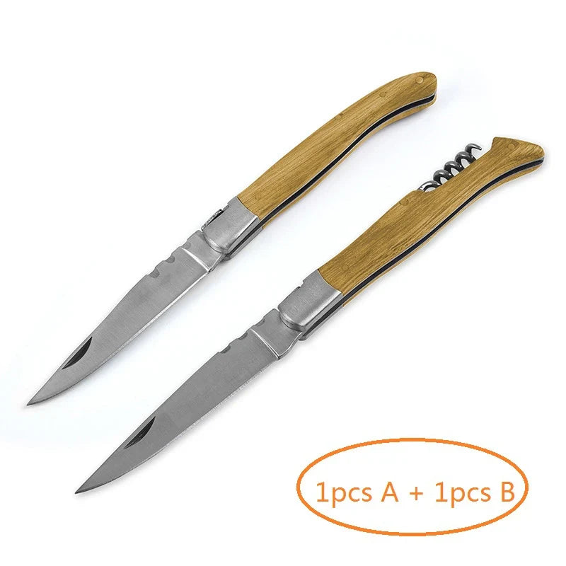 Wood Handle Folding Knife with Corkscrew | Pocket Carry Knife