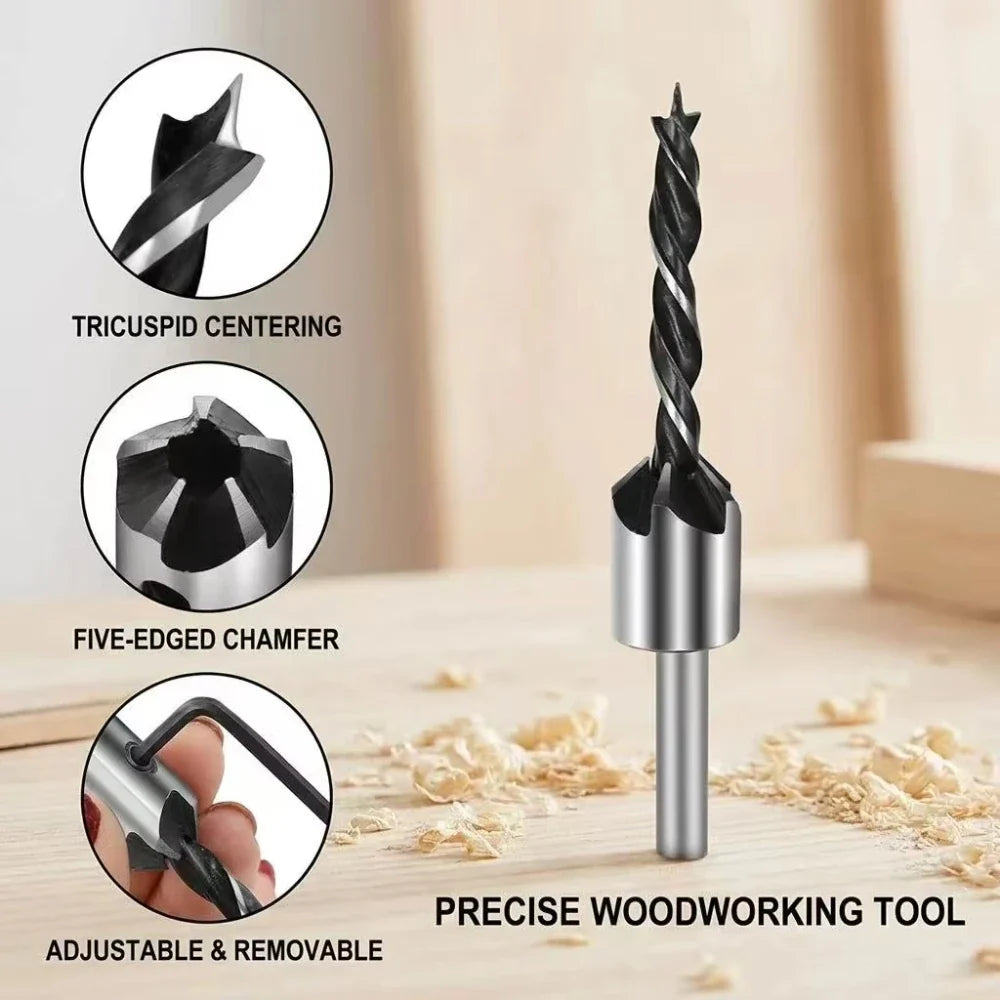 4-Piece Countersink Drill Bit Set – 3–6mm Wood Screw Bits
