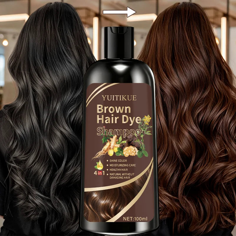 YUITIKUE Brown Hair Color Shampoo 100ml – 4-in-1 Plant Formula