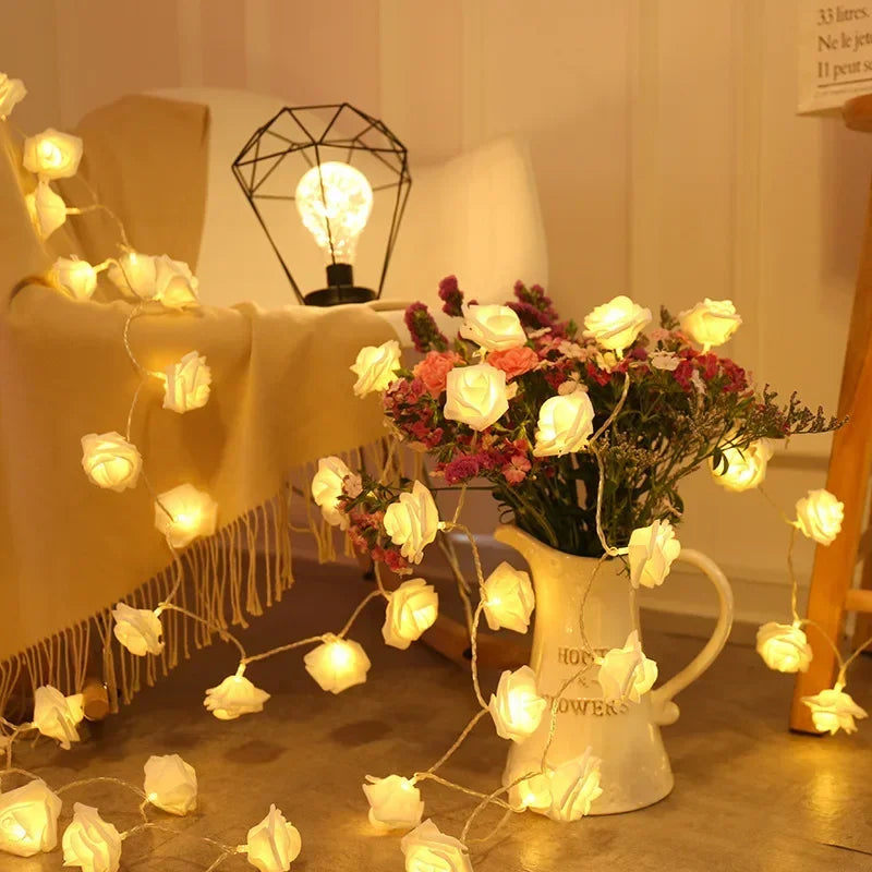 LED Pink Rose Flower String Lights USB Powered Wedding Home Party